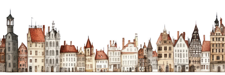Fototapeta premium PNG Fantasy town building border buildings architecture illustration.