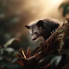 Obraz premium A striking closeup of a unique primate perched on a mossy branch. Evokes themes of curiosity, wildlife, and exotic nature. Great for conservation, education, and adventure.