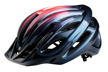 Sleek bicycle helmet with red and blue gradient finish for safety and style on cycling adventures on transparent background
