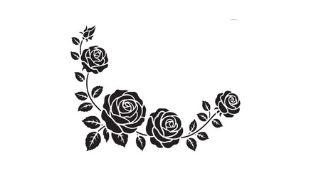 Black Rose Flourish Corner Art – Vector Illustration