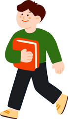 Boy Walking With Book Illustration