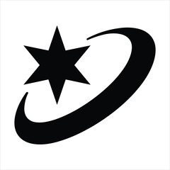 Black Six Pointed Star Inside Swirling Orbit Ring Icon Symbol vector