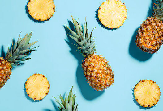 Tropical Pineapple Pattern on Aqua Background