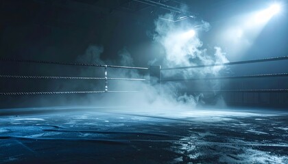 Dramatic Boxing Ring with Smoke and Spotlight.