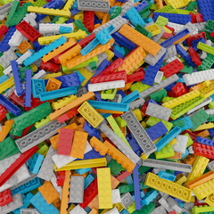Constructor set (Lego like) pile isolated transparent background 3d rendering PNG © Zahaoha
