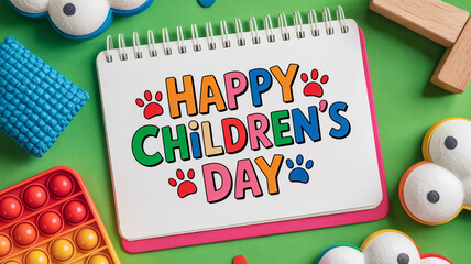 Happy children's day celebration vibrant notebook toys fun festive kids event joyful