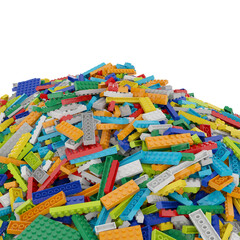 Constructor set (Lego like) pile isolated transparent background 3d rendering PNG © Zahaoha
