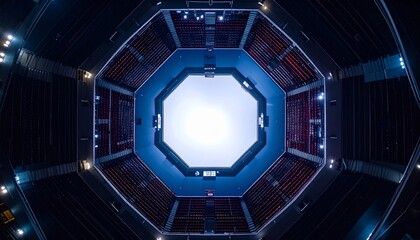 Aerial Top Down View of an Empty MMA Octagon Cage.