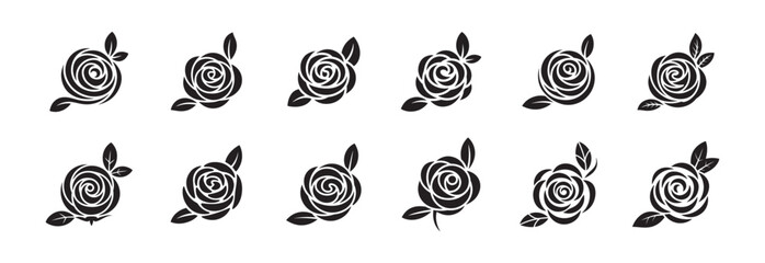 Black Rose Tattoo Icons – Vector Illustration Set