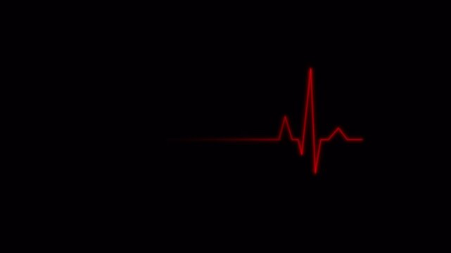 Heartbeat Flatline Red Electrocardiogram Line on transparent background, showing a heartbeat transitioning to a flatline