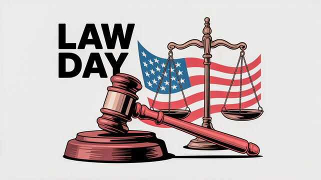 Celebrate law day with justice scales gavel and american flag graphic - Powered by Adobe