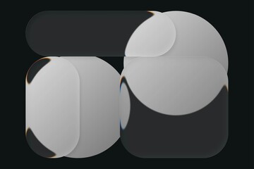Cool modern dark banner background, with two gray circles and rectangular glass shapes with rounded corners