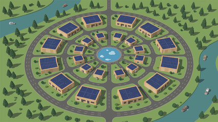 Sustainable living community with solar panels offers a greener and eco-friendly lifestyle