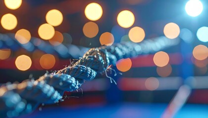 Close up of a rope with blurred lights in the background.