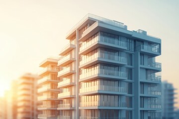 Fototapeta premium Modern apartment buildings with balconies at sunset in an urban environment