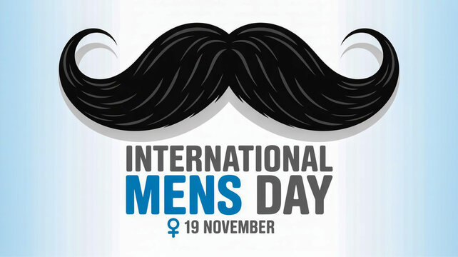International mens day celebration with a prominent black mustache and festive text