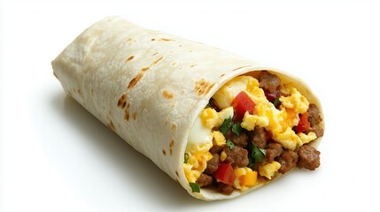 Delicious Burrito: A mouthwatering burrito, perfectly rolled with a variety of fresh ingredients bursting with savory flavors, awaits.