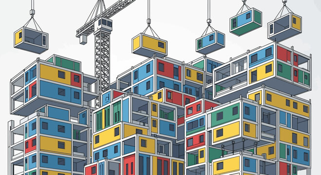 Modular Building Construction with Colorful Intermodal Shipping Containers