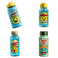 Cute talking water bottle &ldquo;drink me&rdquo; icon vector illustration