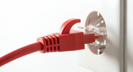 Red ethernet cable connected to wall port