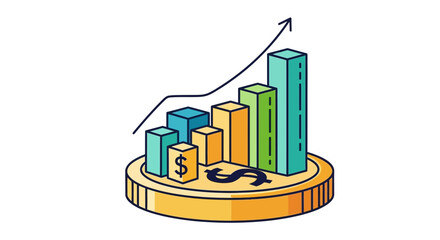 Financial Growth Chart Illustrated Bar Graph on a Gold Coin with Upward Trend
