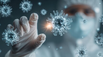 Obraz premium Scientist in Protective Gear Analyzing Virus Cells with Advanced Technology in Laboratory Setting