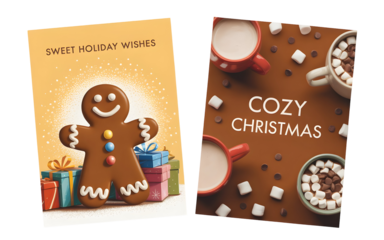 Sweet holiday wishes and cozy Christmas vibes with gingerbread and hot cocoa create festive cheer, perfect for seasonal greetings and winter celebrations.