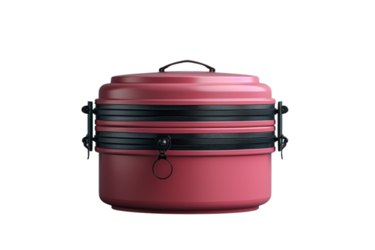 Stylish pink bento box with black accents perfect for lunch food storage and organization on the go on transparent background