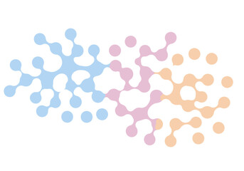 Fluid abstract pattern with interconnected rounded shapes in a pastel blue pink and orange gradient.