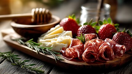 set of sliced food on wooden plate