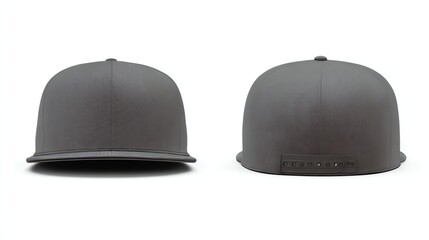 Fototapeta premium Gray Snapback Hat Mockup Front and Back on a White Background