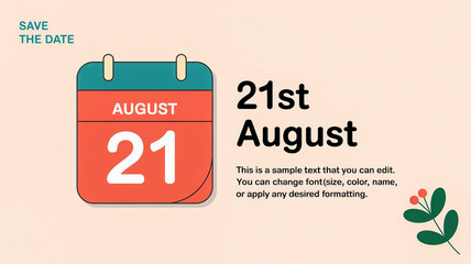 Save the date august 21st calendar graphic with floral accents