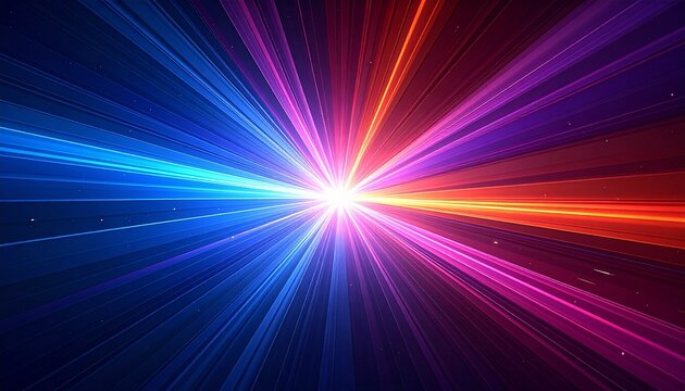 Multicolored light burst radiating from center on dark background