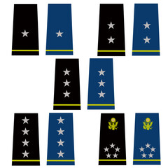 Ensemble de galons de passant d'épaule et de manche de l'armée de terre et de l'air de l'armée américaine : 	Général de brigade, de division, d'armée