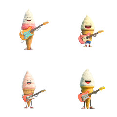Cute ice cream characters playing music illustration