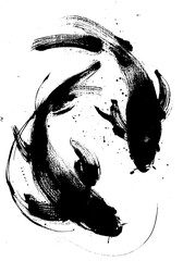 Calligraphy Ink Painting Style Koi Playing in Water