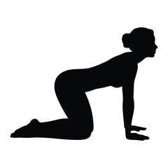 Black silhouette illustration of a person in a yoga pose on all fours vector graphic for eps files silhouette vector illustration white background