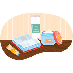 Care beauty product vector on flat table