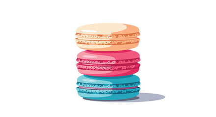 Fototapeta premium A stack of three colorful pixel art macarons in shades of peach pink and blue.