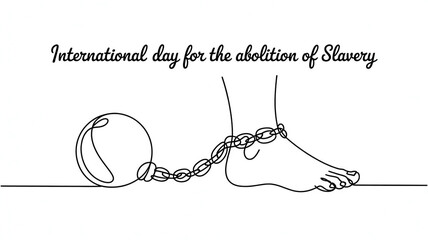 International day for the abolition of slavery awareness image depicting chained feet and text