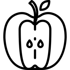 Simple Black and White Outline of a Halved Apple with Seeds Visible on a Transparent Background Perfect for Spring Themed Designs