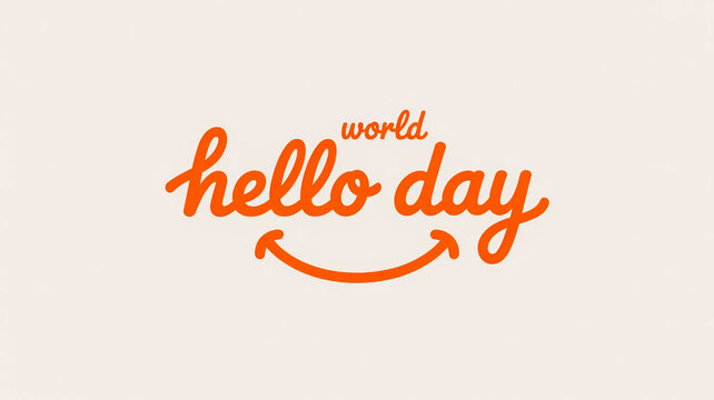 Bright orange hello day text art with subtle smile graphic