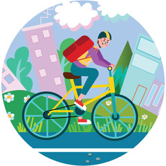 Man ride bike vector guy on bicycle on city street