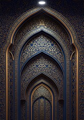Luxurious Blue And Gold Intricate Arabesque Arched Mosque
