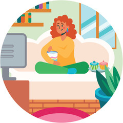 Woman watching movie on tv at home vector