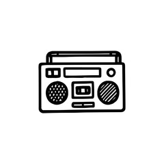 Hand drawn sketch of a tape recorder. Hand drawn musical instruments. Vector illustration.