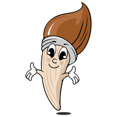 Cute cartoon paintbrush character with happy face and open arm