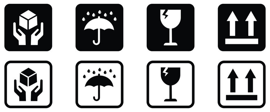 &ldquo;Fragile Package and Shipping Symbols Set &ndash; Handle with Care, Recycle, Delivery and Caution Box Icons Collection&rdquo;