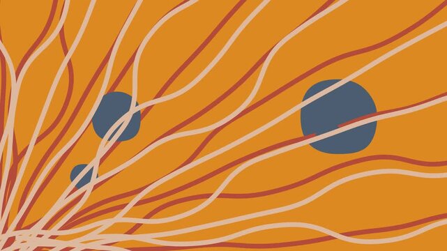 Abstract mid century modern design featuring lines and floating spheres