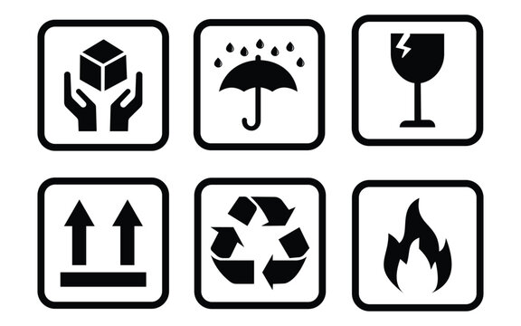&ldquo;Fragile Package and Shipping Symbols Set &ndash; Handle with Care, Recycle, Delivery and Caution Box Icons Collection&rdquo;